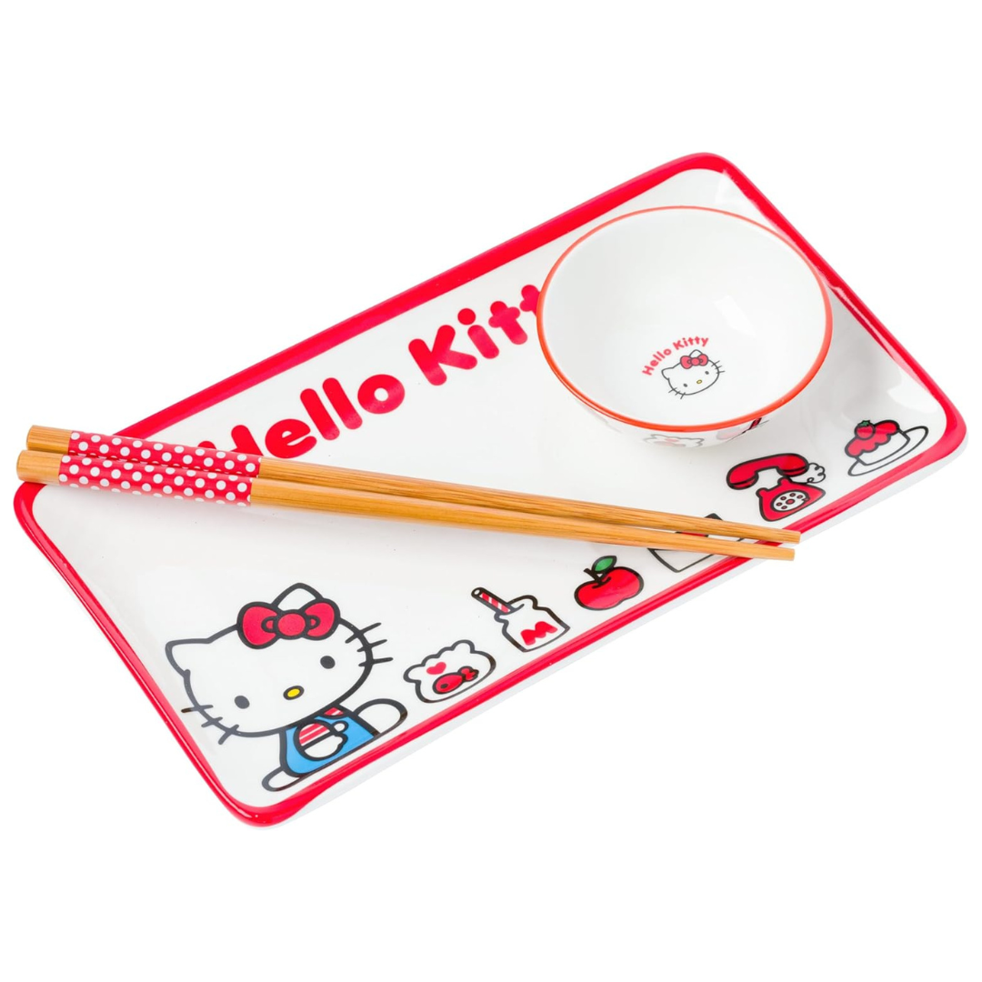 3-Piece Silver Buffalo Sanrio Hello Kitty Boxed Ceramic Sushi Set