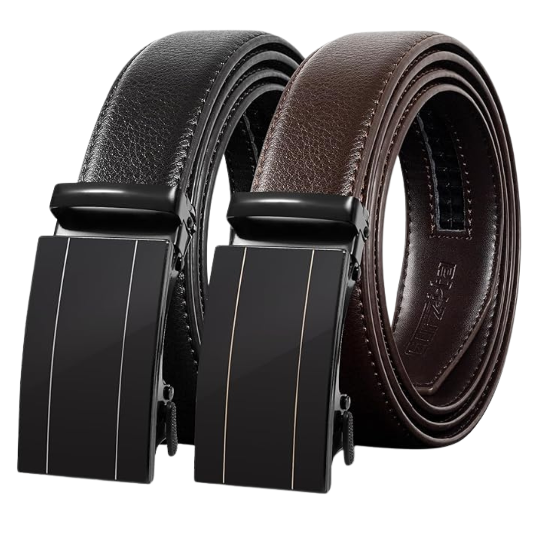 2-Pack Men's Leather Ratchet Holeless Belts