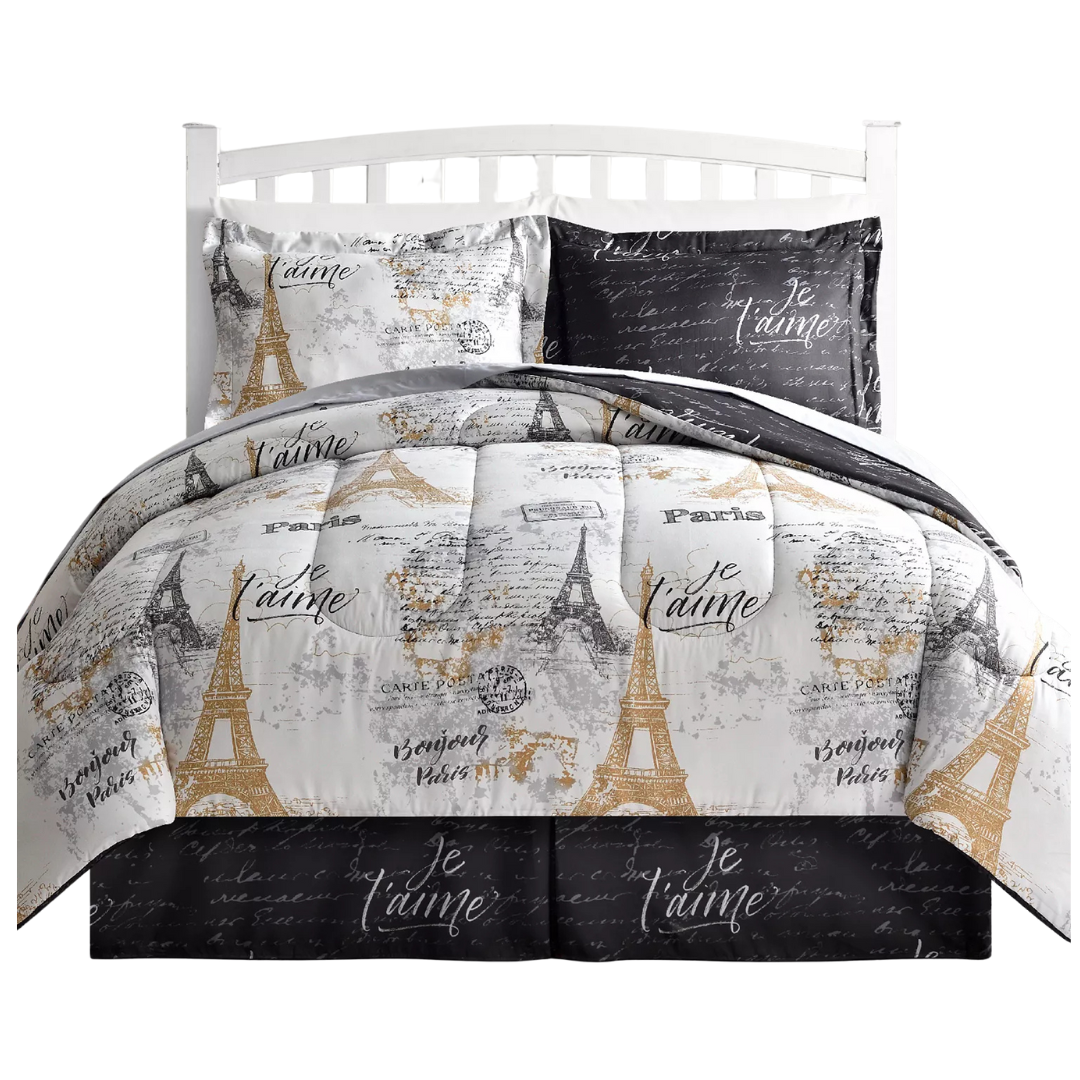 8-Piece Paris Gold Reversible Comforter Set (Twin)