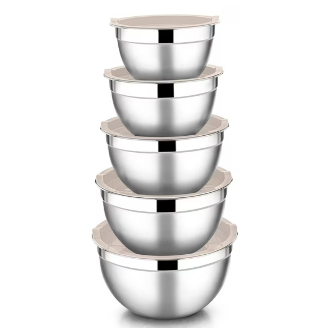 Set of 5 Vesteel Stainless Steel Mixing Bowls with Lids (Various)