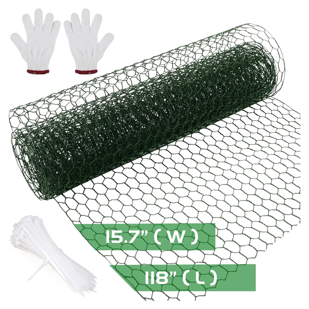 118" x 15.7" Green Mesh Chicken Wire With 50 Zip Ties
