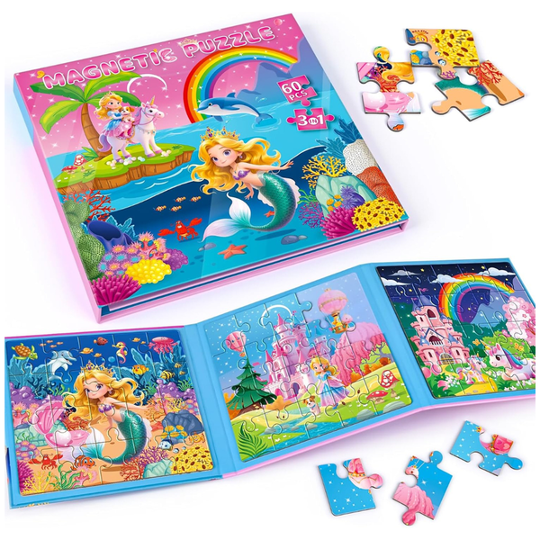 3-in-1 Mermaid Princess Unicorn Magnetic Puzzles