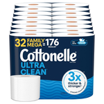 Cottonelle Ultra Clean Toilet Paper With Active CleaningRipples Texture (32 Family Mega Rolls = 176 Regular Rolls)