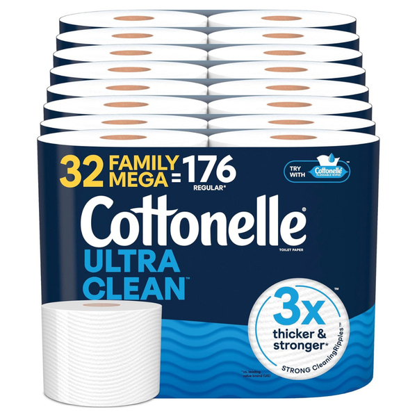 Cottonelle Ultra Clean Toilet Paper With Active CleaningRipples Texture (32 Family Mega Rolls = 176 Regular Rolls)