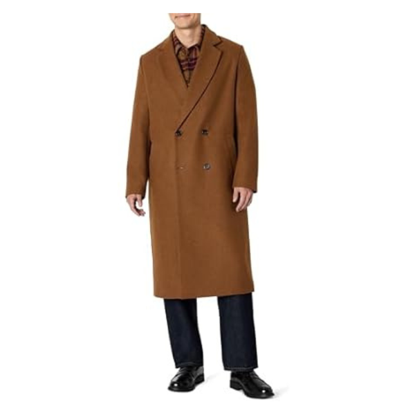 Amazon Essentials Men's Relaxed-Fit Double Breasted Wool Blend Longline Topcoat