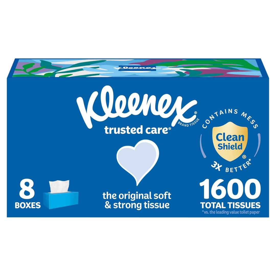 16 Boxes Of Kleenex Trusted Care Facial Tissues, 1600 Total Tissues
