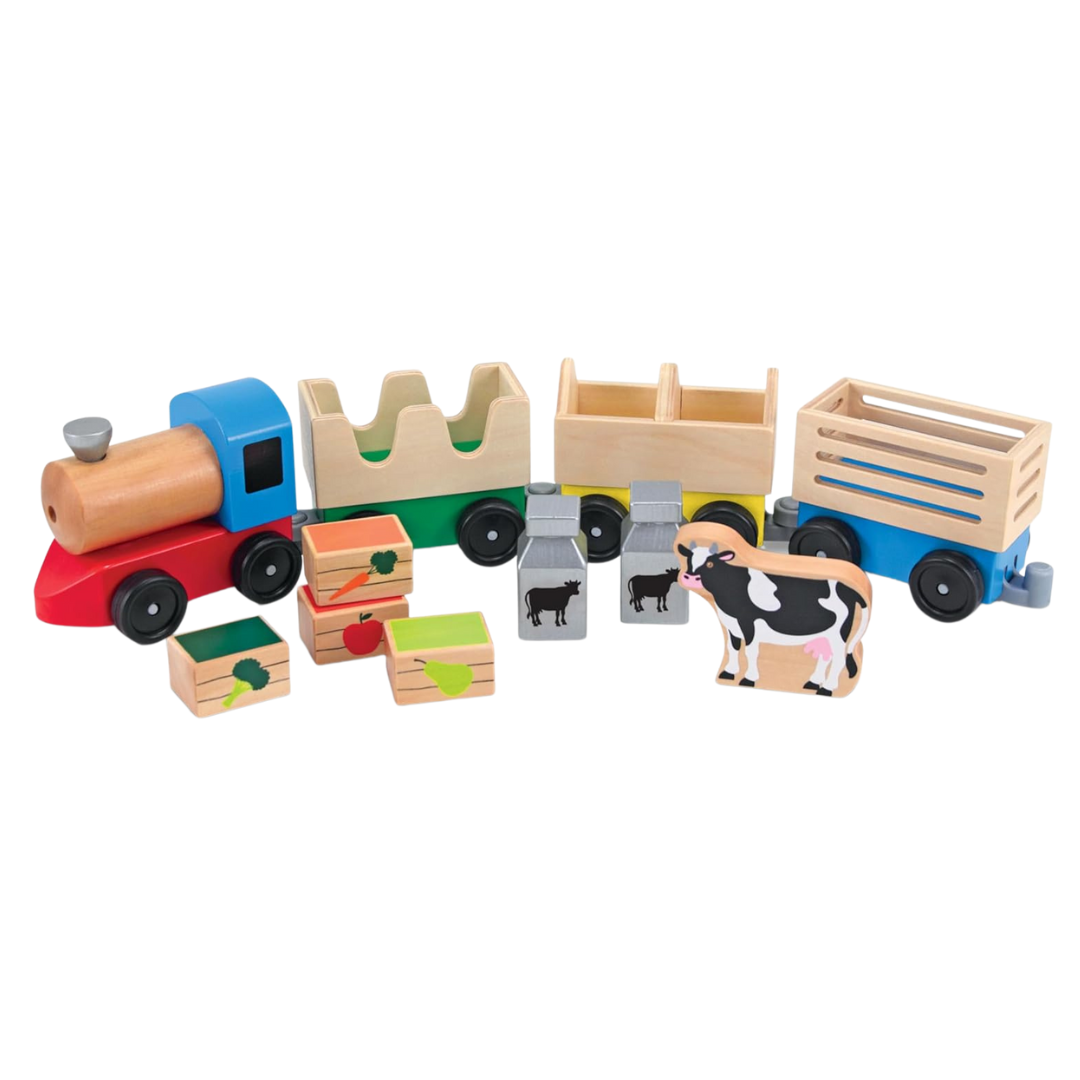 Melissa & Doug Wooden Farm Train Classic Toy Set