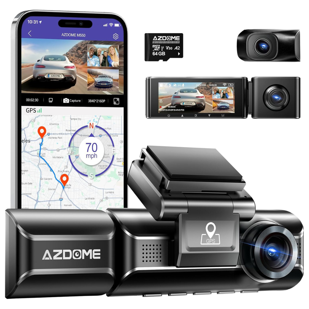 AZDOME 3.19" IPS M550 3 Channel 4K+1080P Dual Dash Cam