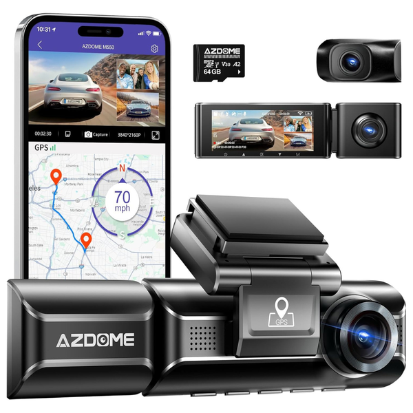 AZDOME 3.19" IPS M550 3 Channel 4K+1080P Dual Dash Cam