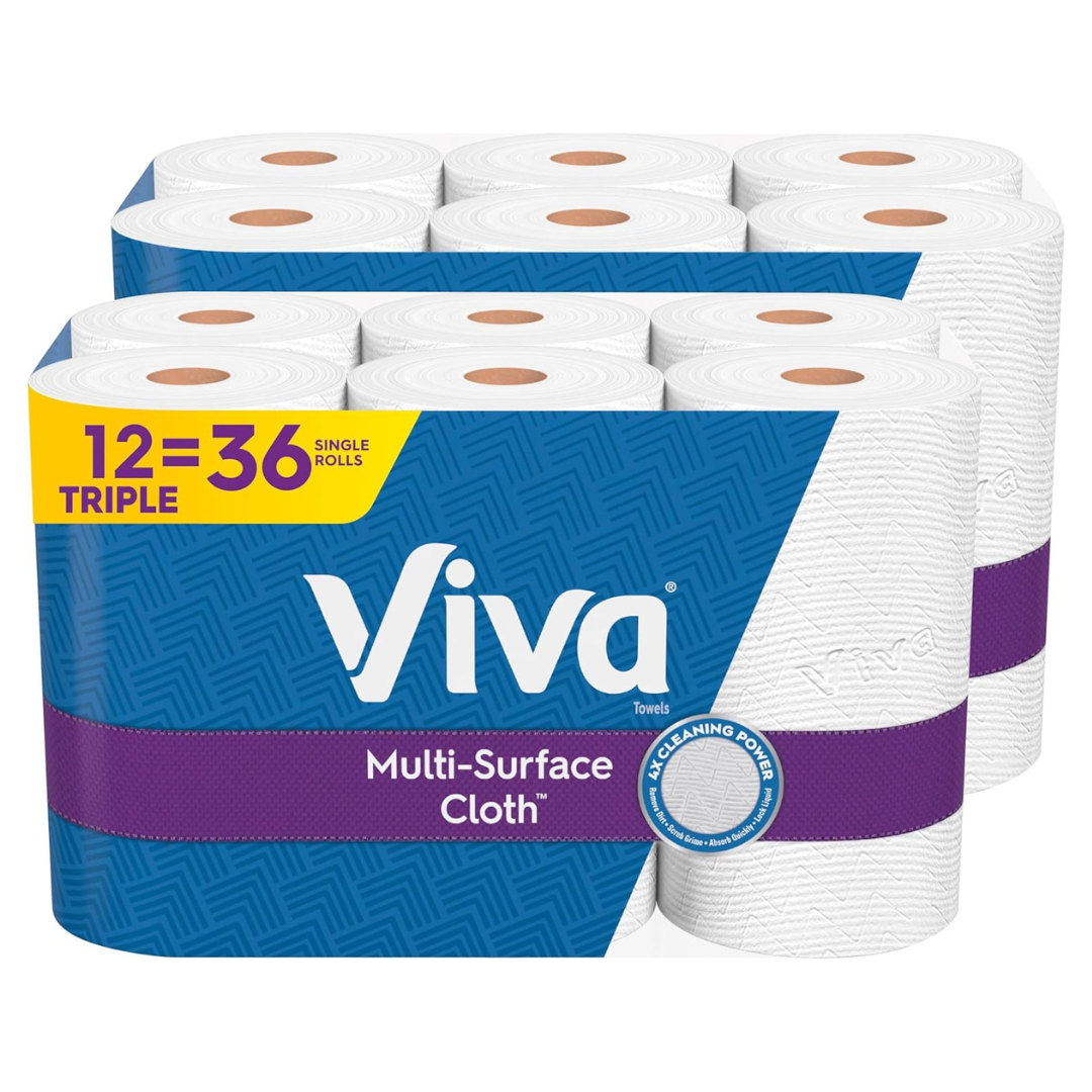 12 Triple Rolls Of Viva Multi-Surface Cloth Paper Towels