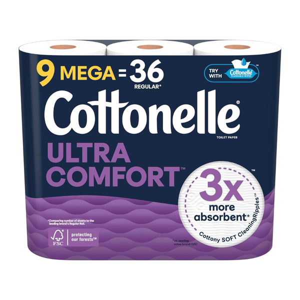 36-Pack (4 x 9pk) Cottonelle Toilet Paper Mega Rolls (Ultra Comfort)