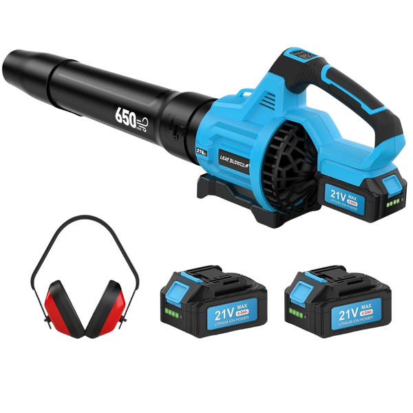 Falmets 650 CFM & 160 MPH Cordless Leaf Blower W/ Batteries & Ear Muffs