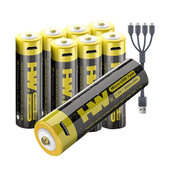8-Count 1.5V 2800mWh HW Rechargeable Lithium AA Batteries W/ Charging Cable