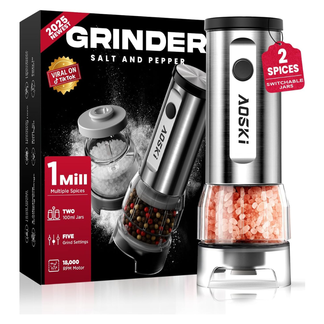 Electric Salt & Pepper Grinder With 2 Replaceable Jars