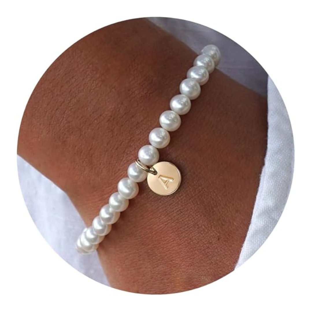 Women's 14K Gold Plated Pearl Initial Bracelet