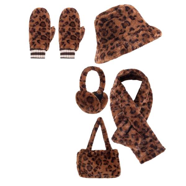 5-Piece Women's Faux Fur Winter Bucket Hat & Glove Set (2 Colors)