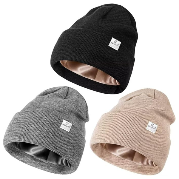 3-Pack Satin Lined Soft Warm Winter Beanie Hat (Various)
