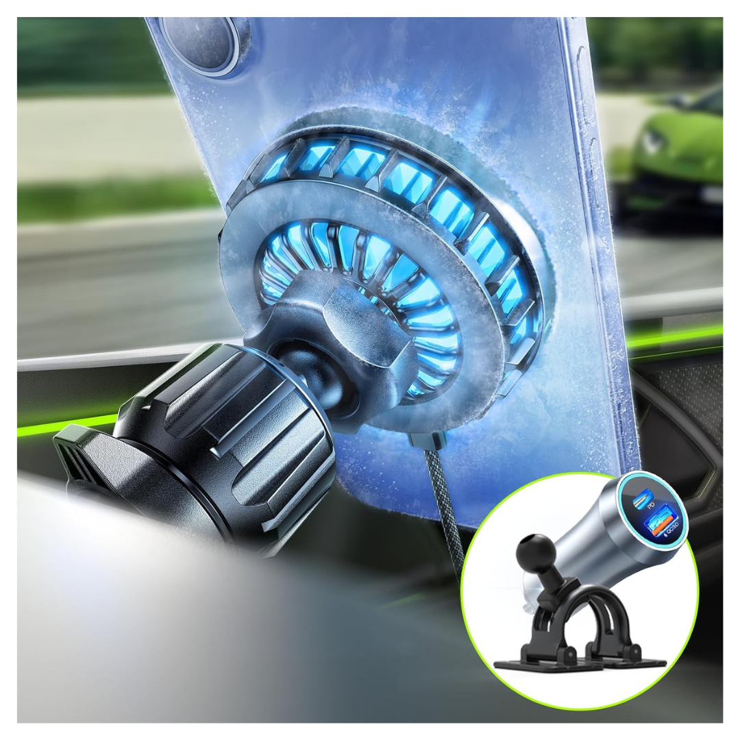 LISEN 15W Qi2 MagSafe Dual-Cooling Car Mount Charger