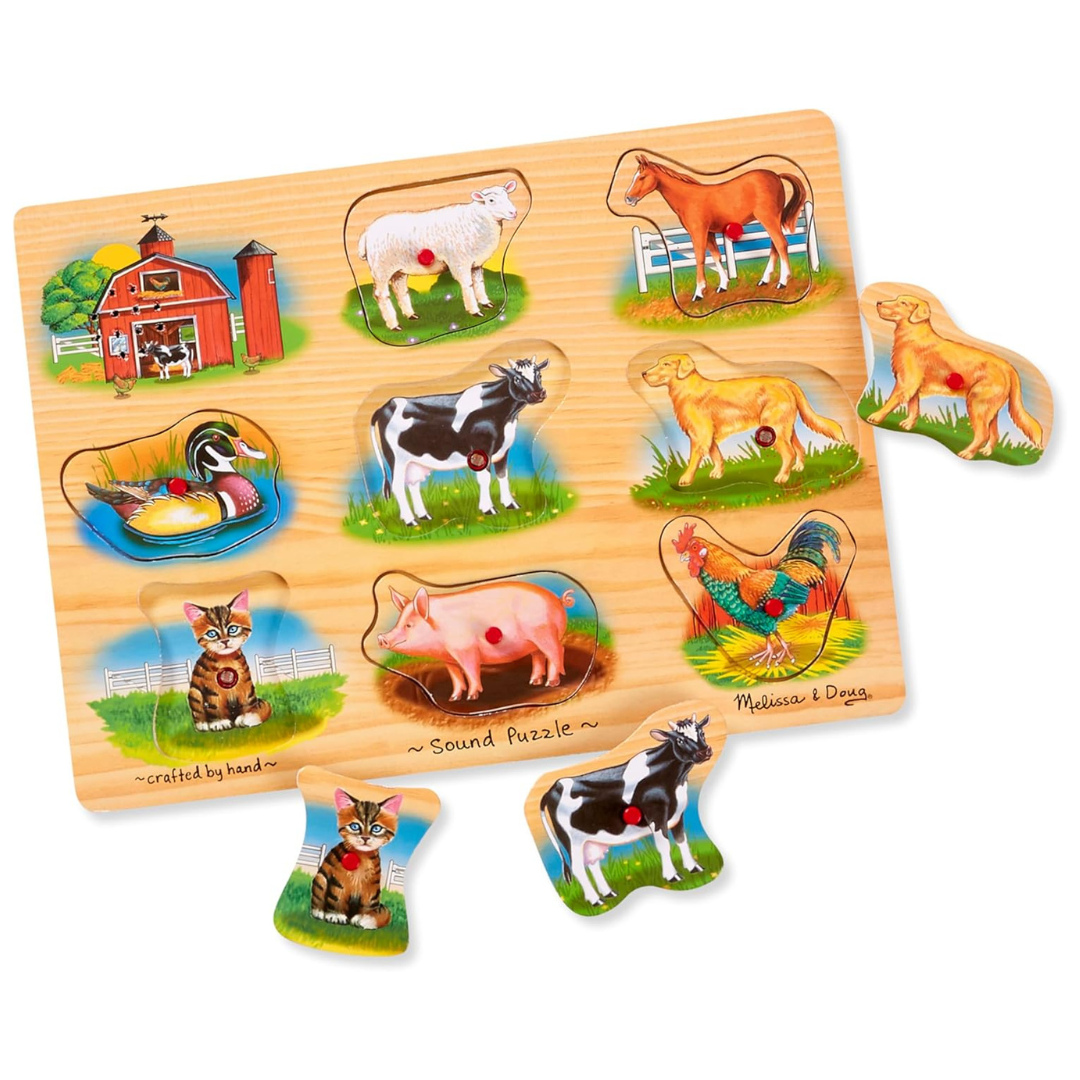 8-Piece Melissa & Doug Farm Sound Wooden Peg Puzzle W/ Sound Effects