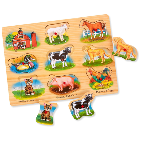 8-Piece Melissa & Doug Farm Sound Wooden Peg Puzzle W/ Sound Effects
