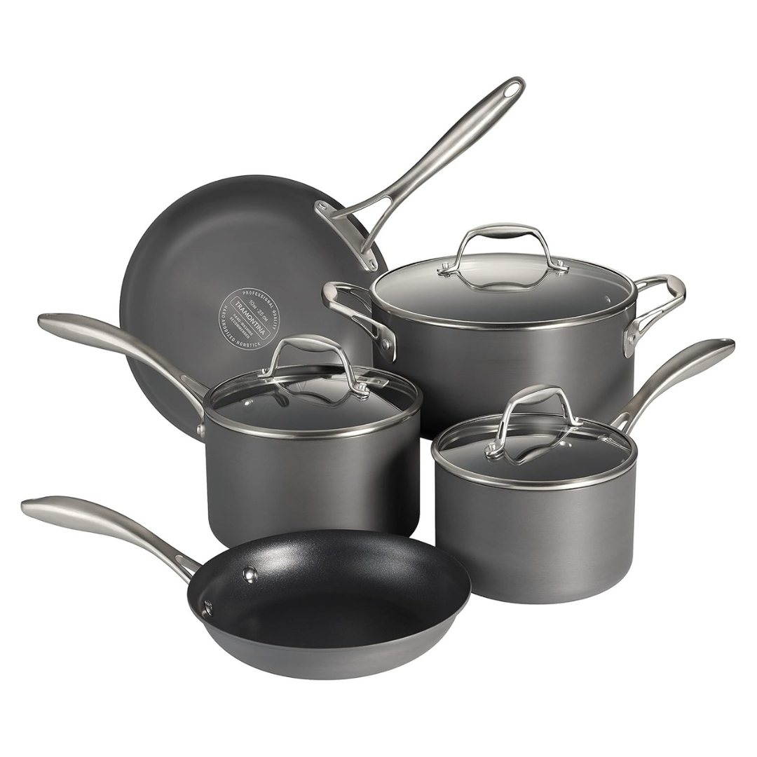 Tramontina OnyxPro Hard Anodized Non Stick 8-Piece Cookware Set With Glass Lids