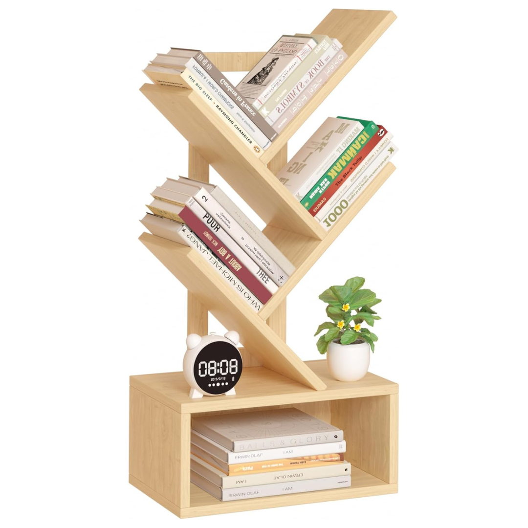 5-Tier Small Tree Black Wood Desktop Bookcase