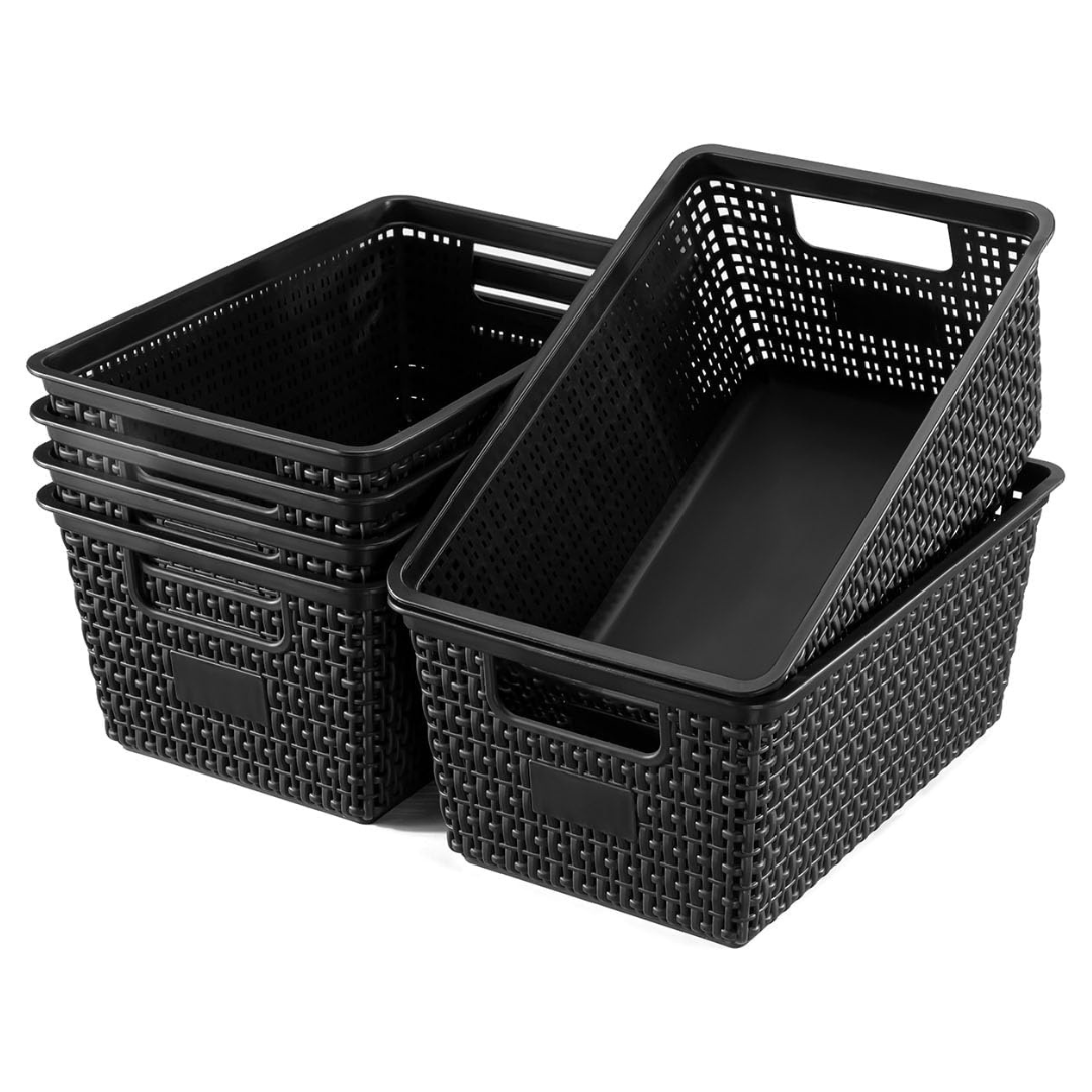 6-Pack Plastic Storage Bins And Small Basket