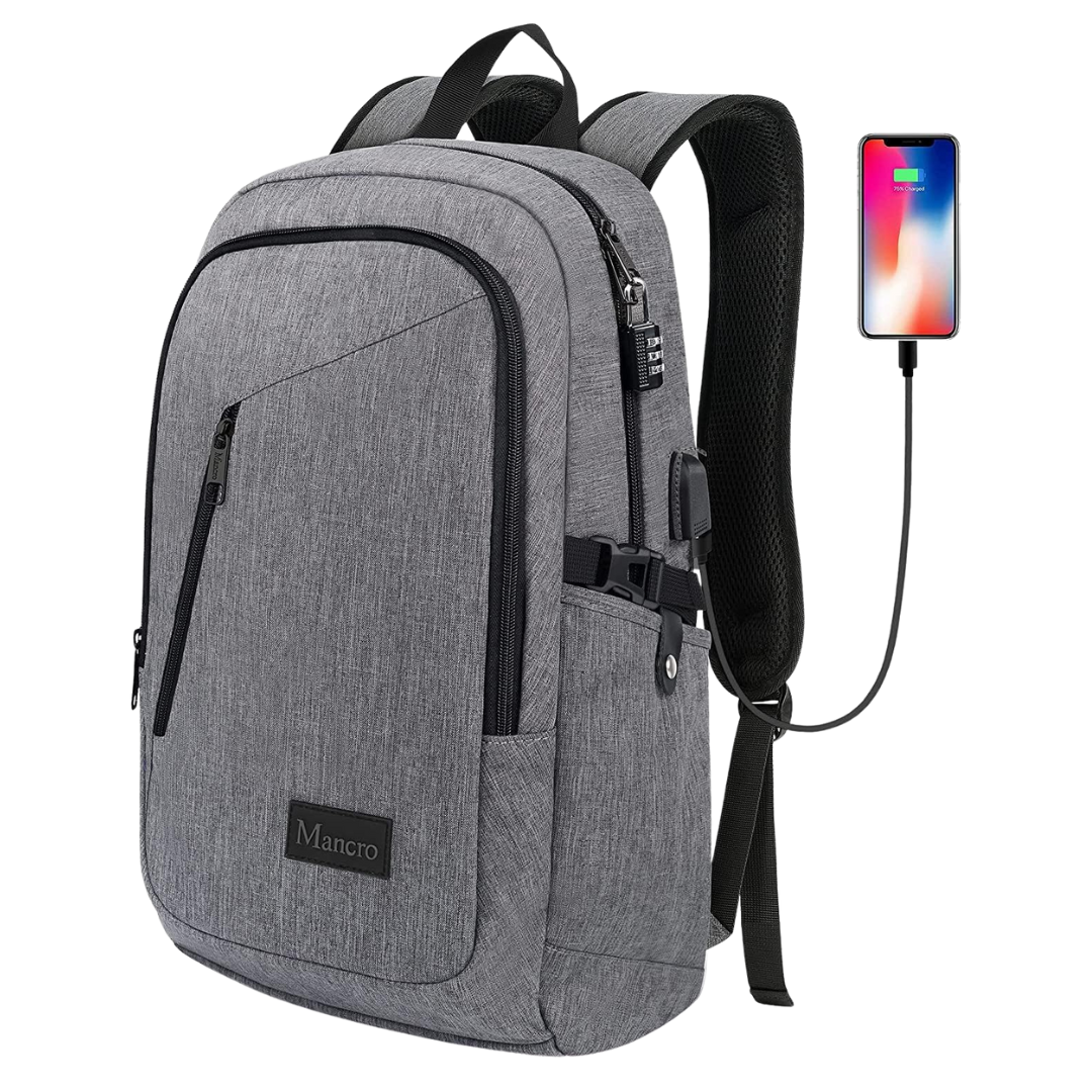 15.6" Mancro Laptop Backpack With USB Charging Port & Lock