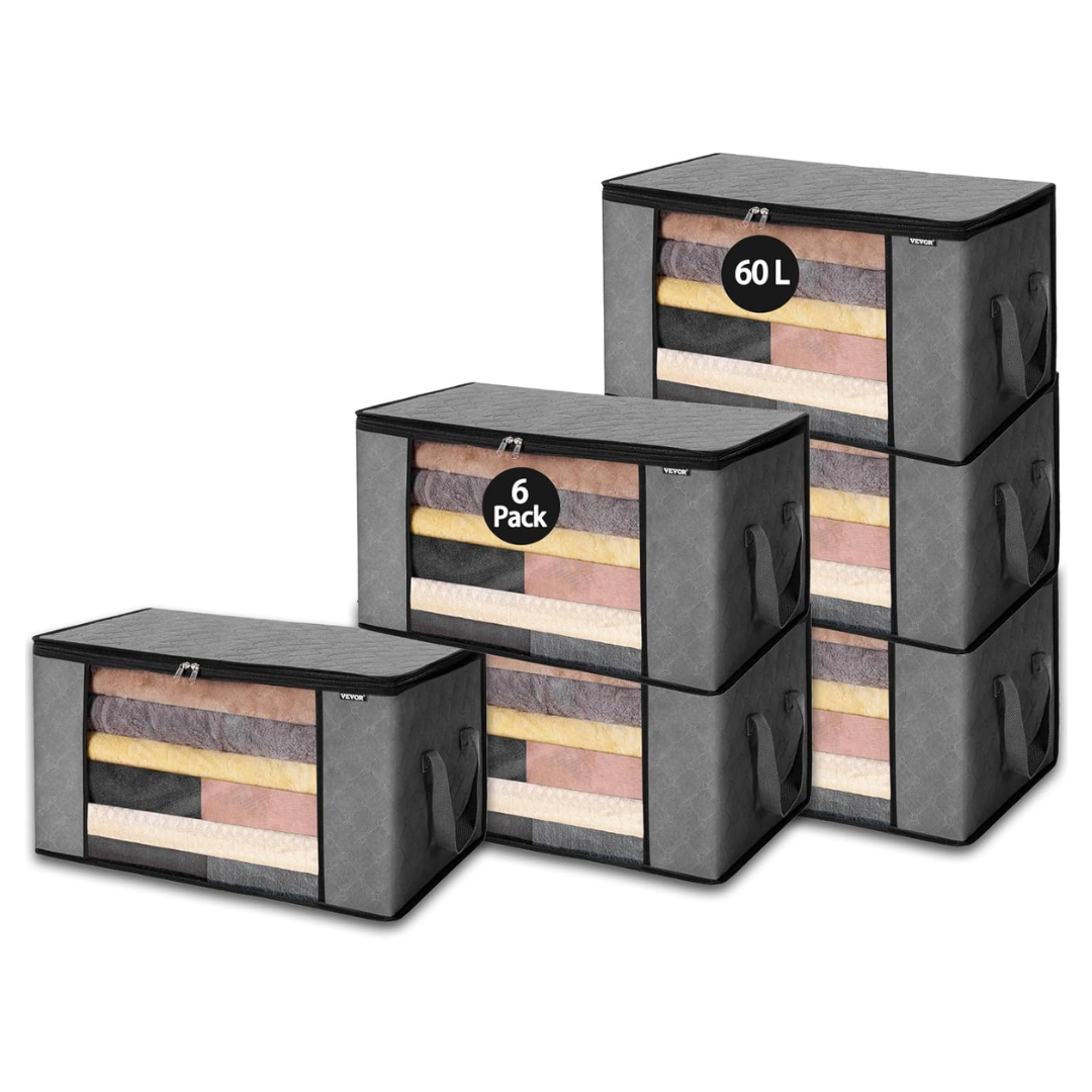 6-Pack 60L Large Foldable Storage Bags With Handle