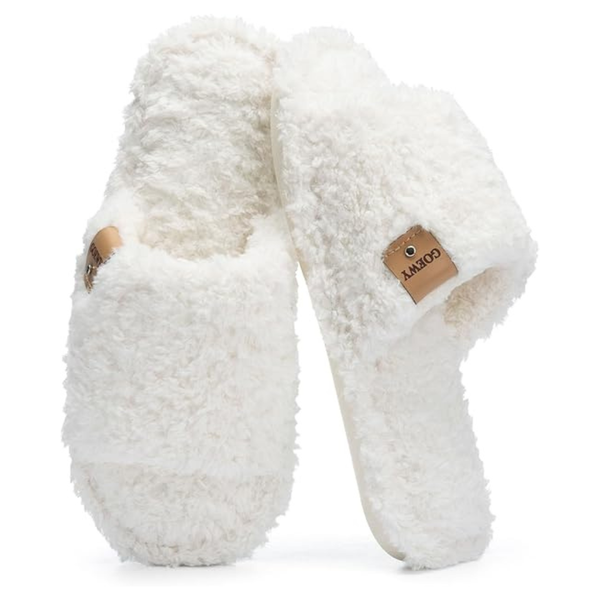 Women's Fuzzy Open Toe Memory Foam Slippers