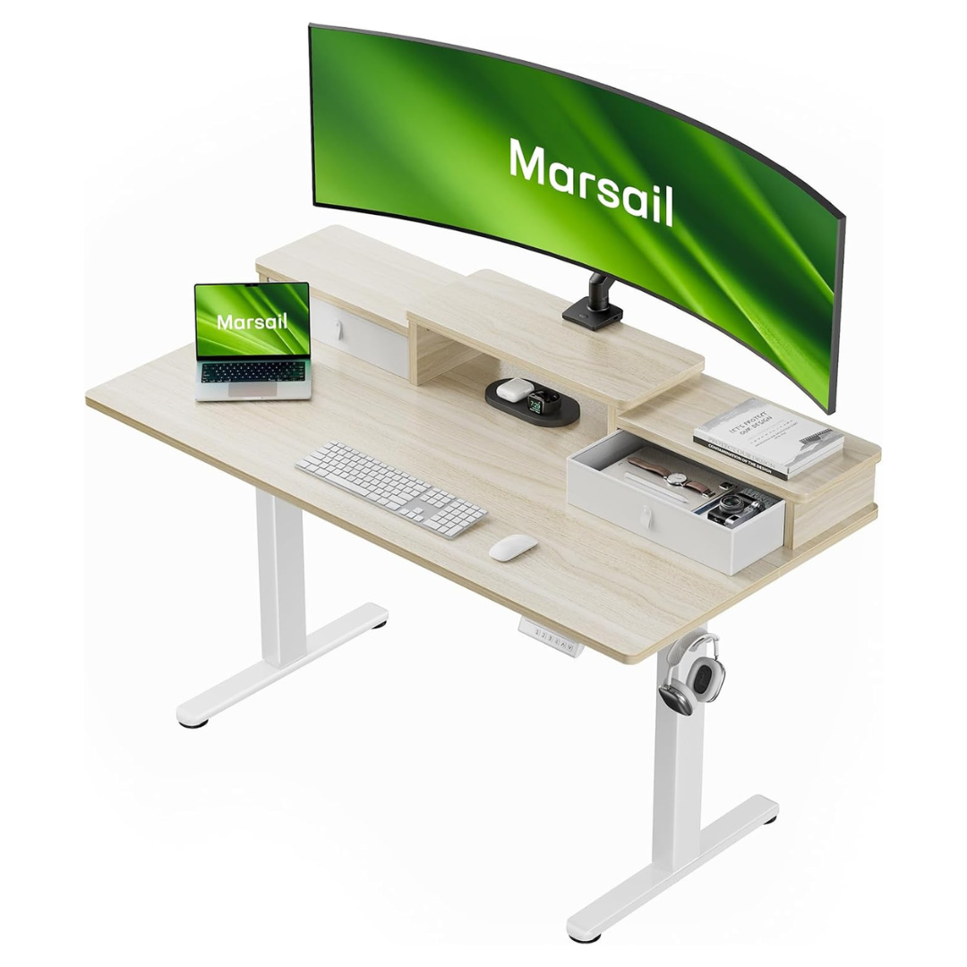 55" x 28" Marsail Electric Standing Desk With Drawers
