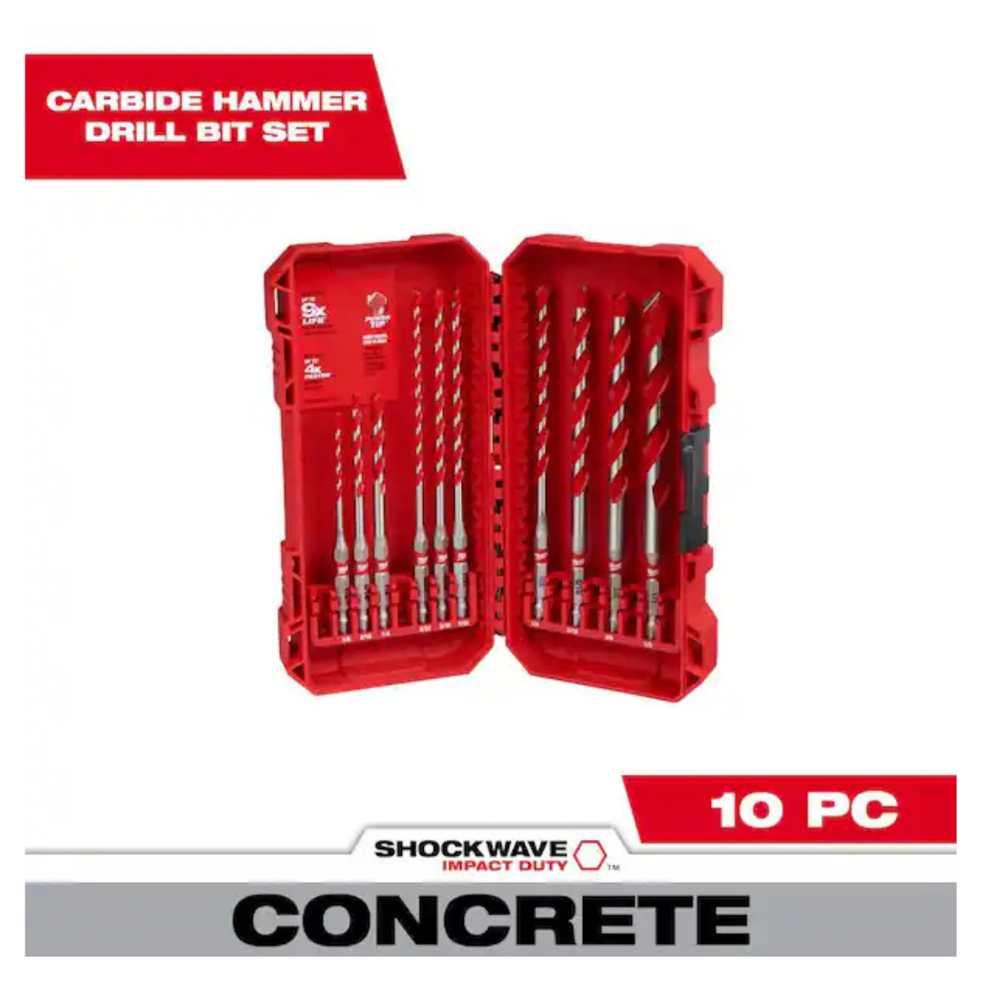 Milwaukee Shockwave 10-Piece Carbide Hammer Drill Bit Set