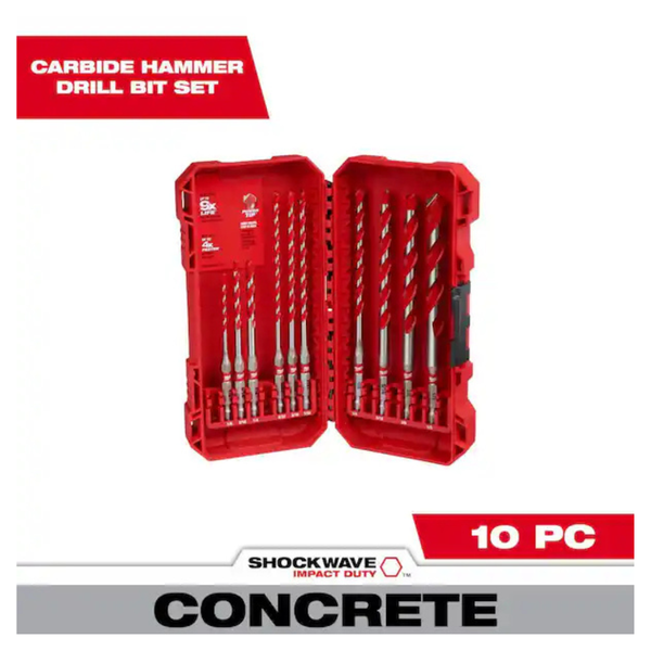 Milwaukee Shockwave 10-Piece Carbide Hammer Drill Bit Set