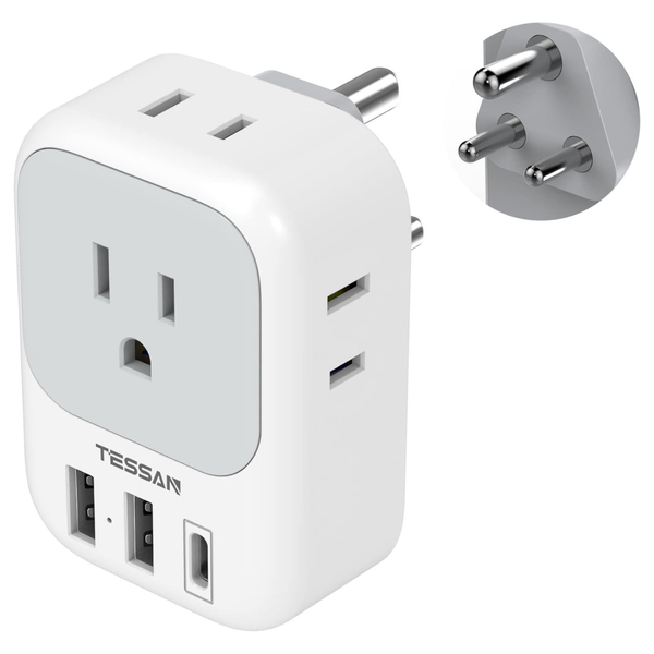 Tessan US To India Plug Type D Travel Adapter