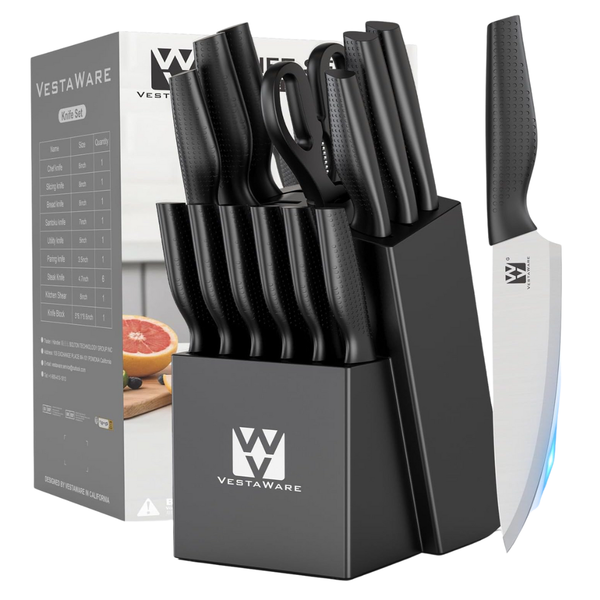 14-Piece Kitchen Razor Sharp Stainless Steel Knife Set W/ Block