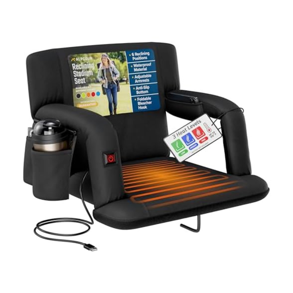 Alpcour Heated Reclining Stadium Seat With Back Support & Armrests
