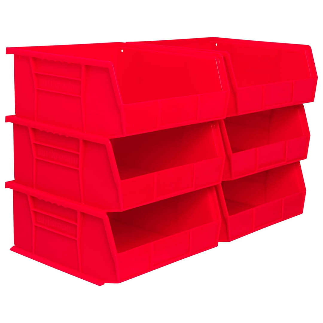 6-Pack Akro-Mils 30235 AkroBins Stackable Plastic Storage Bins (Red)