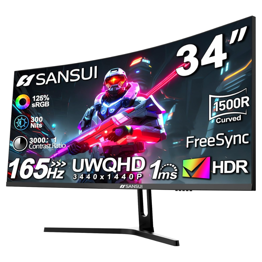 34" Sansui SG34C5QK Curved WQHD 165Hz 1ms VA Monitor