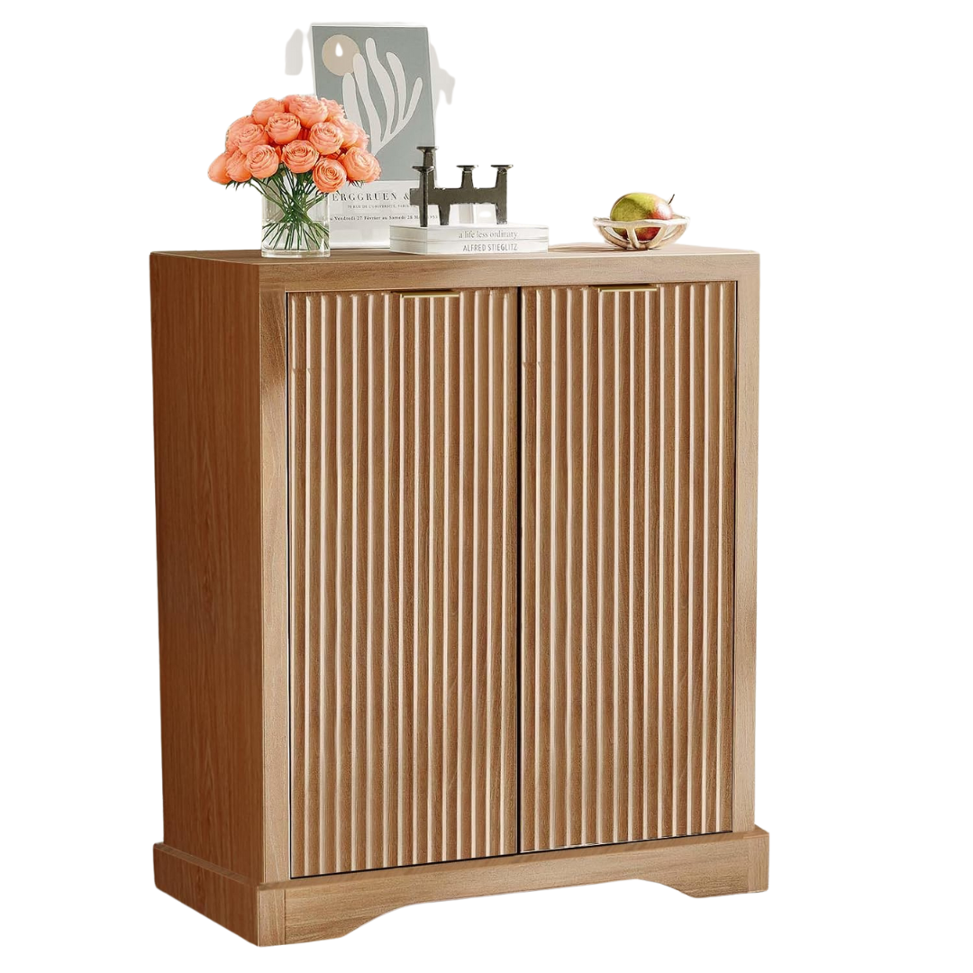 2-Door Modern Wooden Fluted Buffet Cabinet With Storage