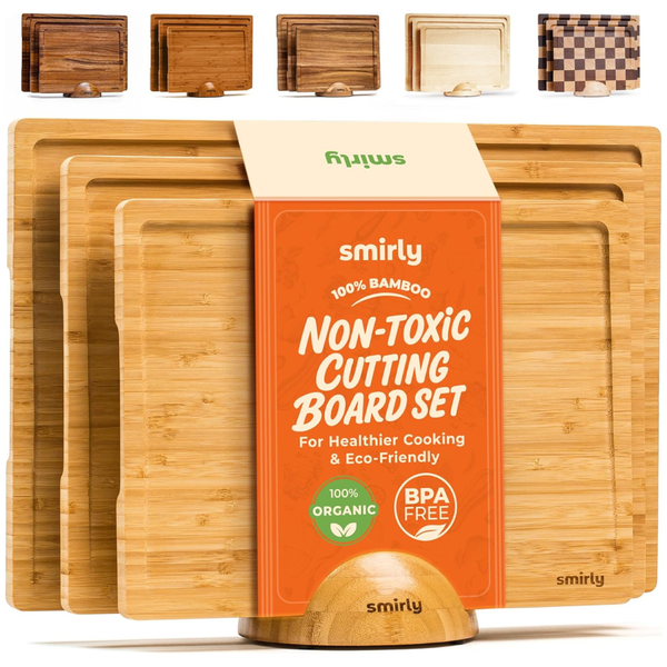 3-Pack Wooden Cutting Boards For Kitchen Meal Prep & Serving