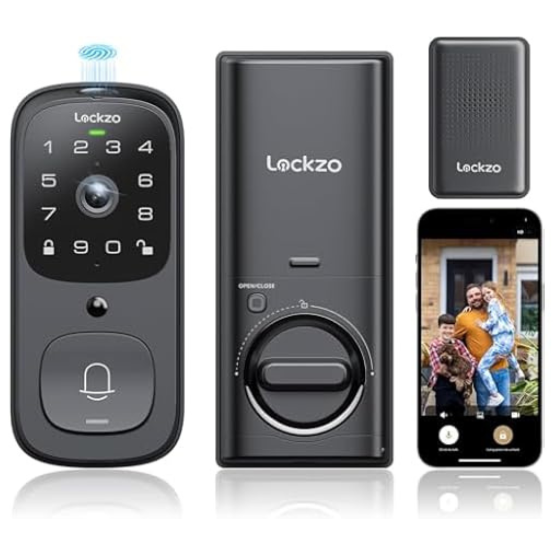 3-in-1 WiFi 2K HD Video Smart Fingerprint Keypad Door Lock w/ Doorbell