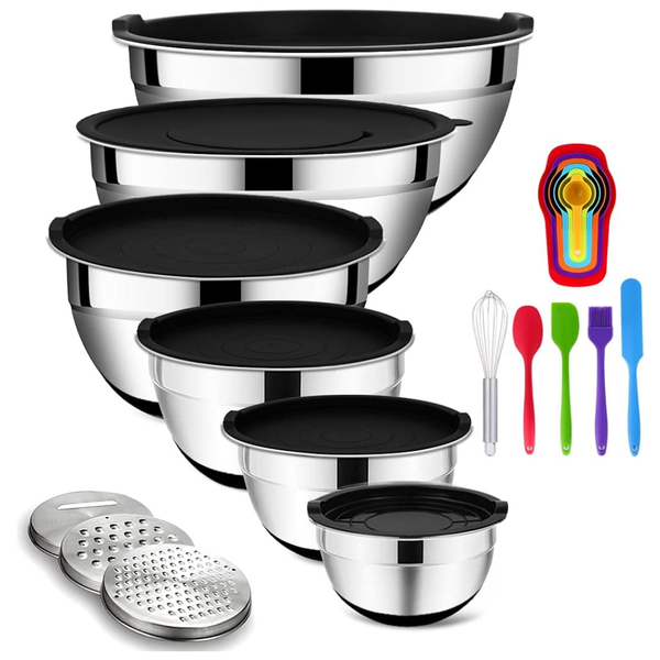 20-Piece Stainless Steel Mixing Bowl Set with Airtight Lids