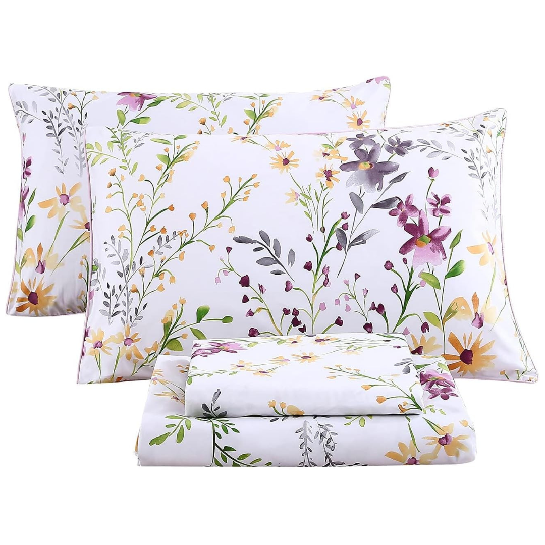 Elegant Cotton Floral Bed Sheet Set (Queen)