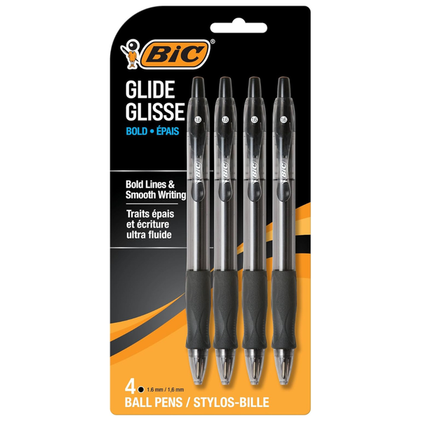 4-Pack BIC Glide Bold Black 1.6mm Ballpoint Pens
