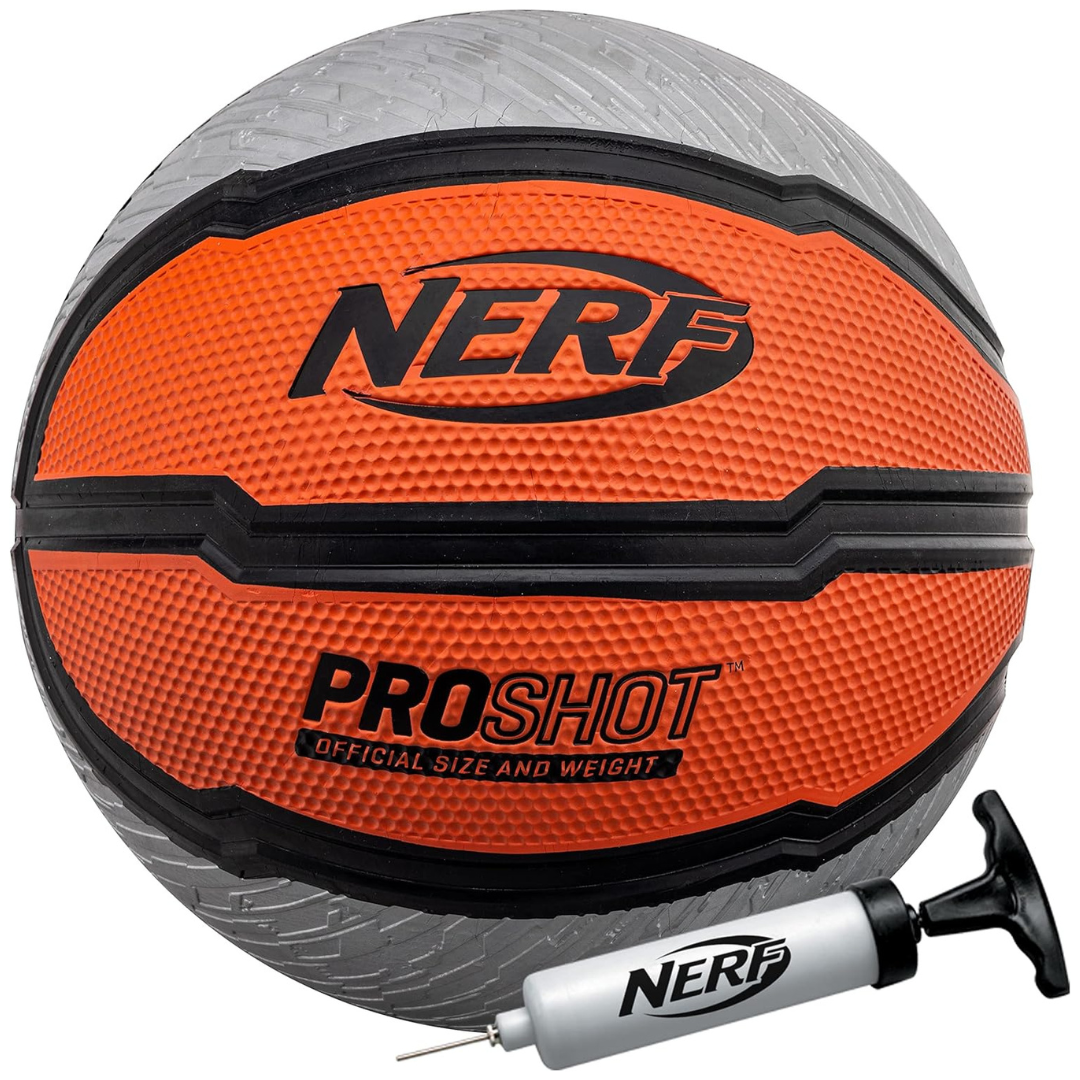 Nerf Indoor + Outdoor Proshot 29.5" Basketball + Air Inflation Pump