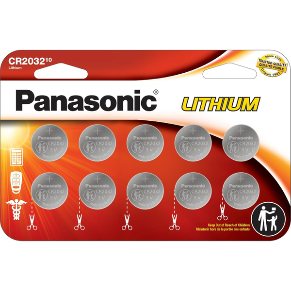 10-Pack Panasonic CR2032 3V Long Lasting Lithium Coin Cell Batteries