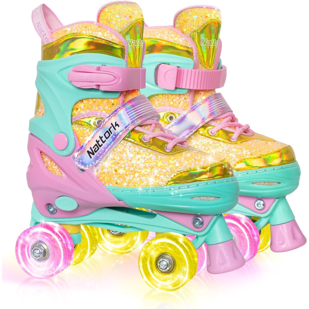 4 Sizes Adjustable Kids Roller Skates w/ Light up Wheels