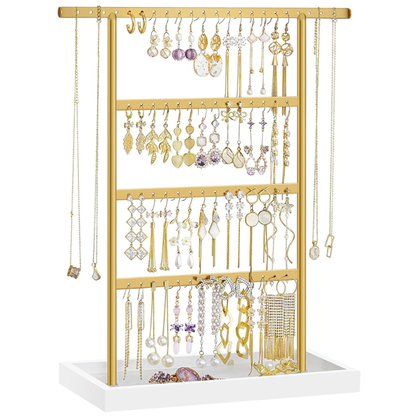 4-Tier Earring Jewelry Holder Organizer Stand with Base Tray