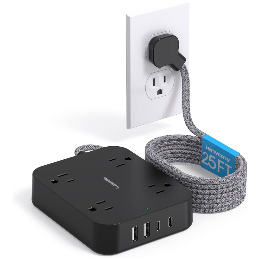 Hanycony 25FT Ultra Thin Flat Plug Power Strip