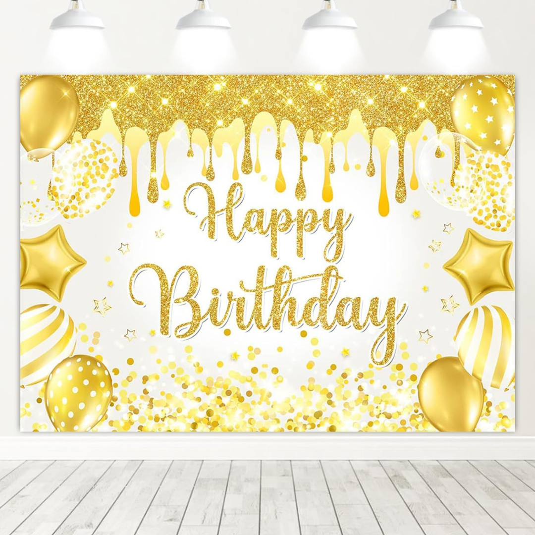 7 x 5Ft Happy Birthday Glitter Gold Photography Backdrop